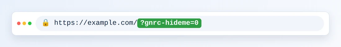 https://example.com/ और उसके बाद हाइलाइट किया गया ?gnrc-hideme=0 दिखाता ब्राउज़र एड्रेस बार
