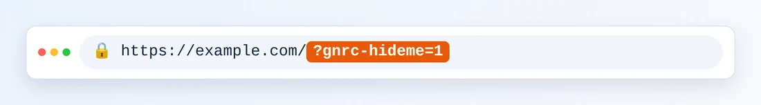 https://example.com/ और उसके बाद हाइलाइट किया गया ?gnrc-hideme=1 दिखाता ब्राउज़र एड्रेस बार
